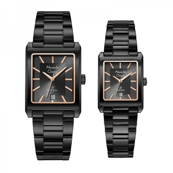 Alexandre Christie AC 1039 Black Rosegold Couple Steel